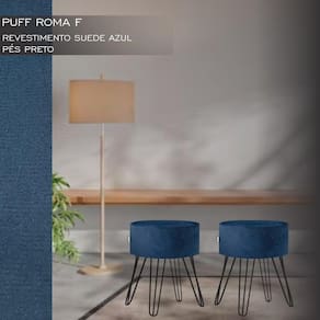 Puff Pé Ferro Decorativo Alto Padrão Azul Escuro 2un