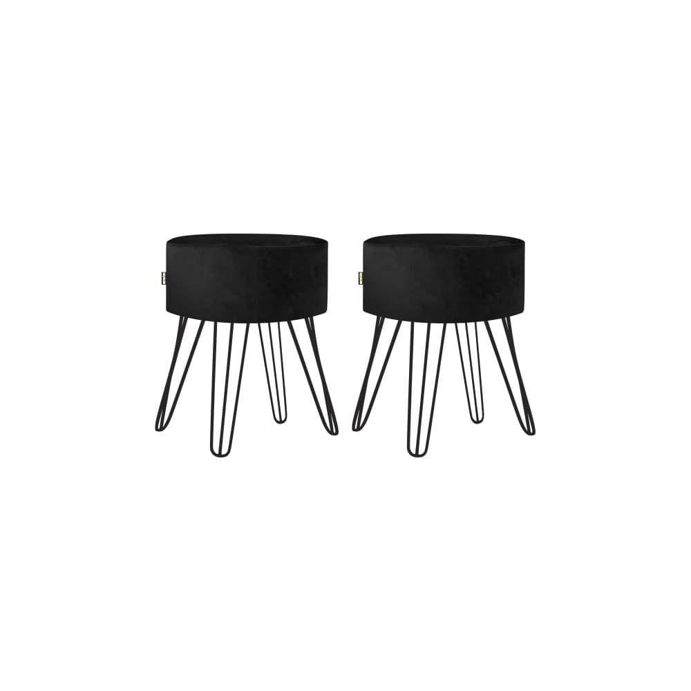 Puff Roma Pés Ferro 50cm Preto 2 Unidades