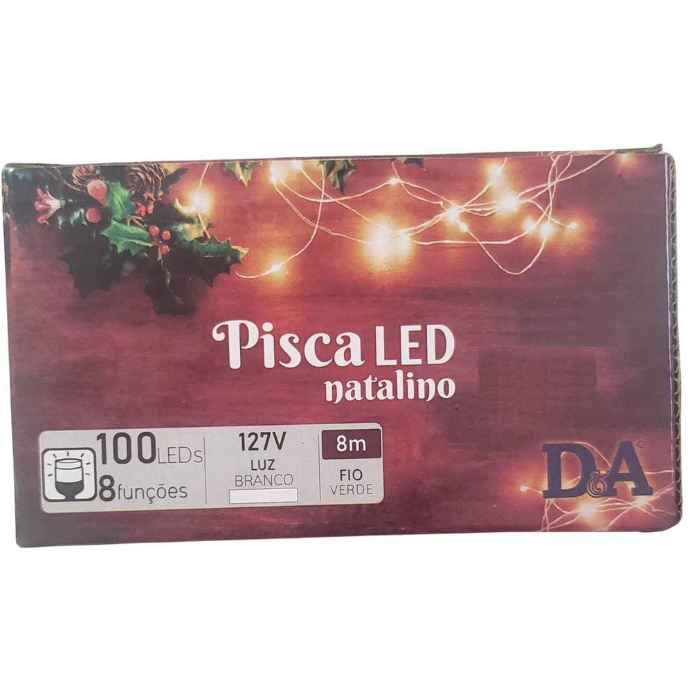 Pisca Natalino de 100 LED 8 funções Fio Verde (Branco) | 8 metros 127V