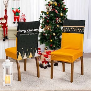 Kit De Capas De Cadeira Jantar Estampada Ano Novo Ajustável Com Elástico 10 Peças Cor árvore Dourado