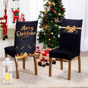 Kit De Capas De Cadeira Jantar Estampada Ano Novo Ajustável Com Elástico 10 Peças Cor Christmas Gold