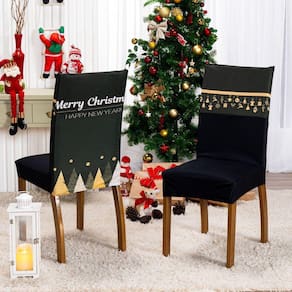 Kit De Capas De Cadeira Jantar Estampadas Ano Novo Ajustável Com Elástico 06 Peças Cor árvore Preto