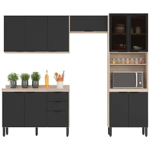 Cozinha Modular Com 4 Peças Firenze Composição 02 Avena Grafito Demóbile