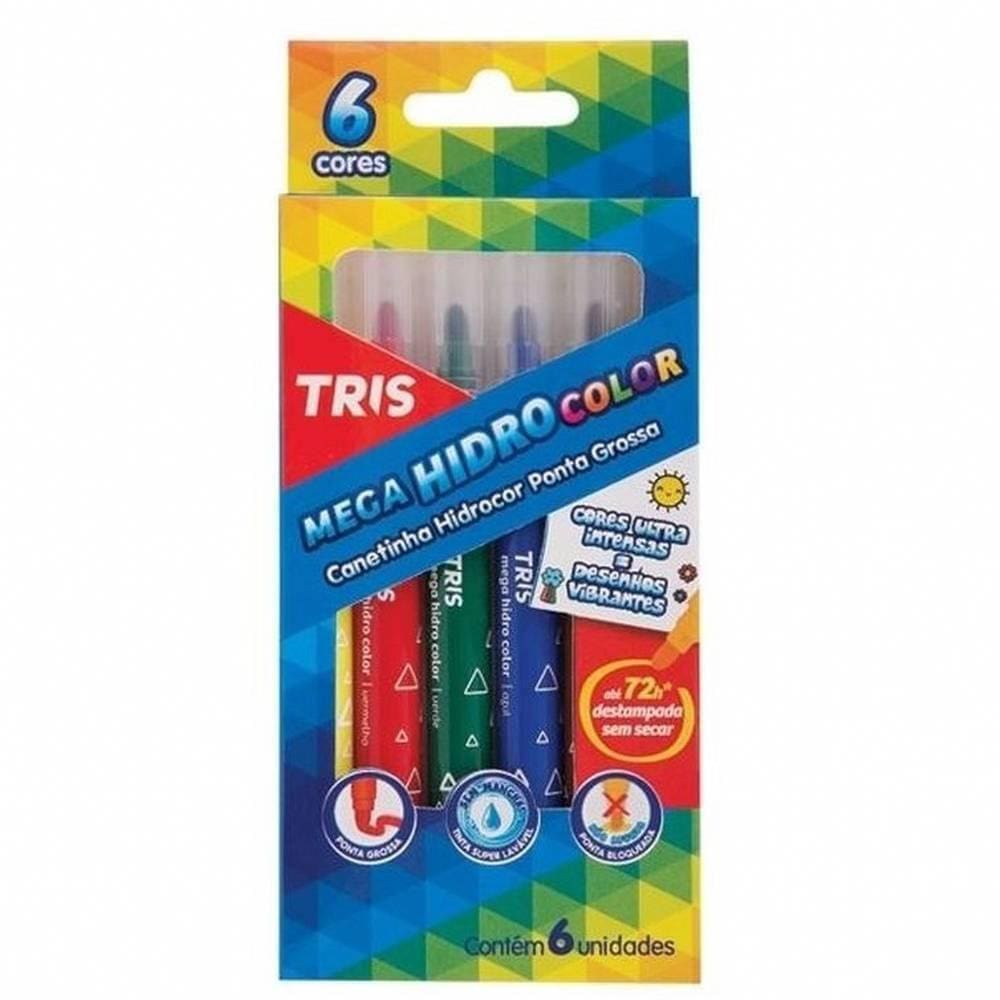 Canetinha Hidografica Mega Color 6 Cores Ponta Grossa Tris