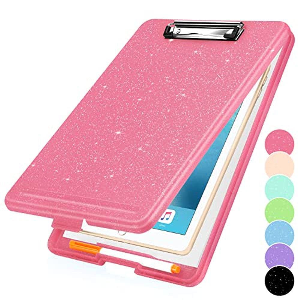 Prancheta Sooez Glitter com armazenamento A4 8,5x11 para mulheres