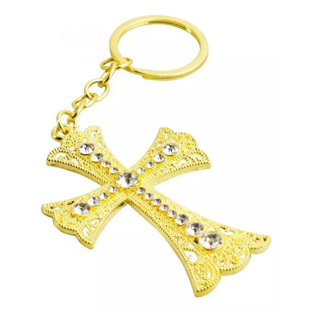 Chaveiro Dourado Crucifixo 7cm