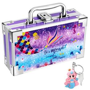 Caixa de lápis JYPS Mermaid Lock com alça e chaveiro Purple Kid