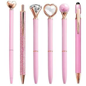 Canetas esferográficas YOXMJDB rosa para mulheres 6 unidades de tinta preta de 1,0 mm