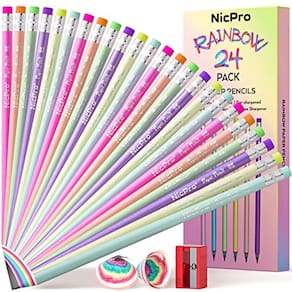 Lápis Nicpro Rainbow Color Paper #2 HB 24 unidades com borracha