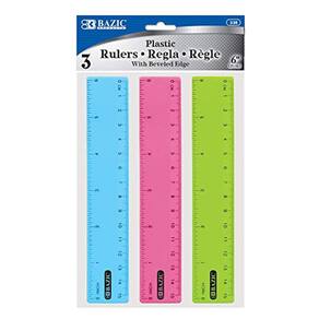 Régua de plástico BAZIC de 26 cm para estudantes, material escolar (3/pacote)