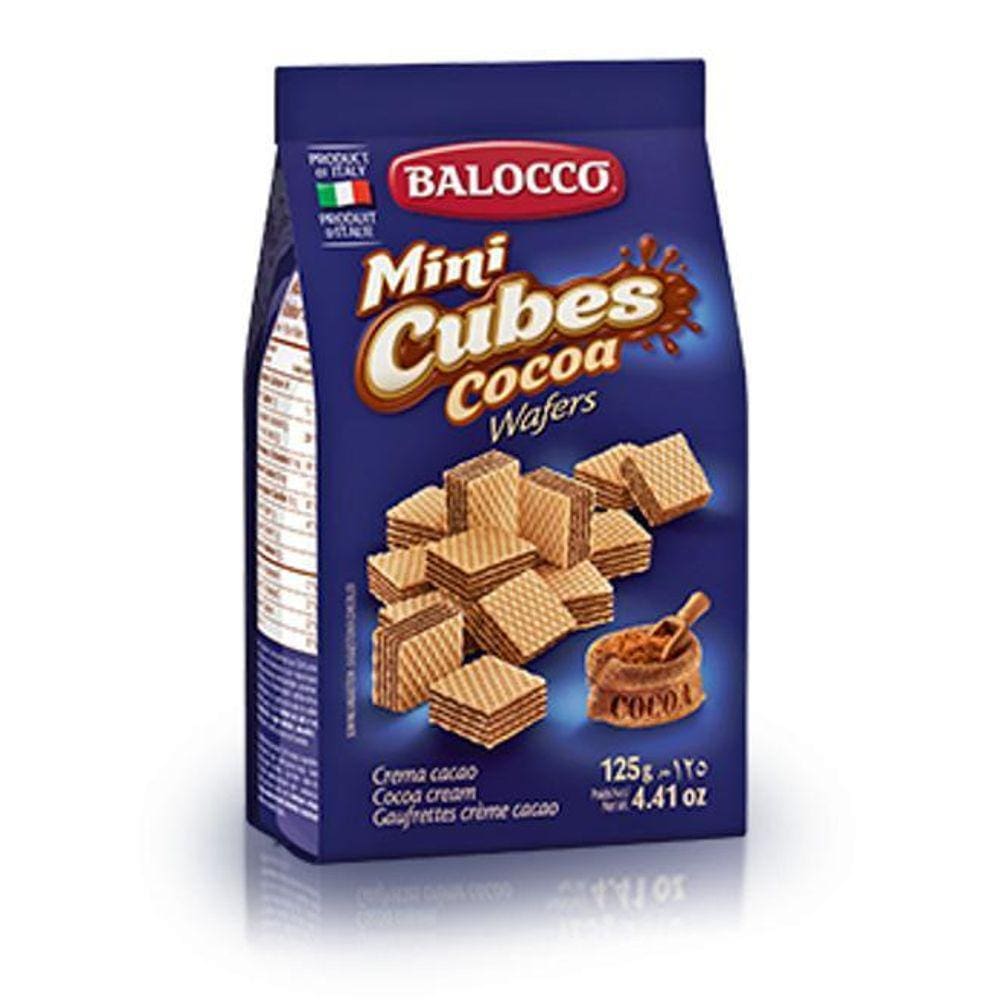 Biscoito Wafer Cocoa Balocco Mini Cubo Chocolate 125G