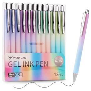 Conjunto de canetas de gel WY WENYUAN, tinta preta de 0,5 mm, ponta fina, 12 peças