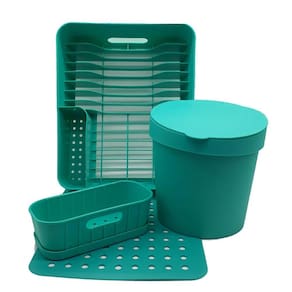 Kit Pia 4 Peças Escorredor,Grade, Organizador, Lixeira Verde
