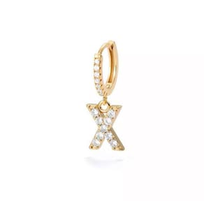Brinco Dourado Inicial Alfabeto Letra X Argola Strass S1635