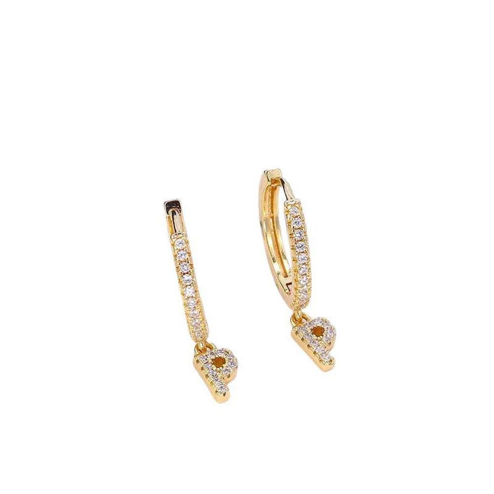 Brinco Dourado Inicial Alfabeto Letra F Argola Strass S1635
