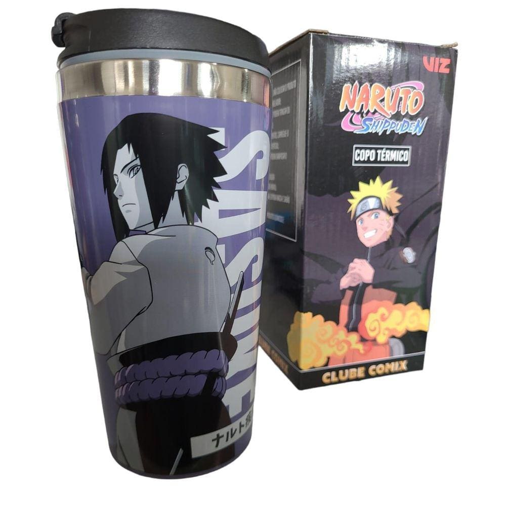 Copo Térmico Viagem 450Ml Com Tampa Sasuke Naruto Comix