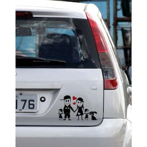 Adesivo De Carro Família Feliz Casal + 2 Filhas + Cachorro