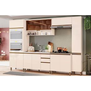 Cozinha Completa Connect (2 Aéreos, 2 Balcões, 2 Paneleiros, 1 Complemento) 7 Peças Off White - Henn