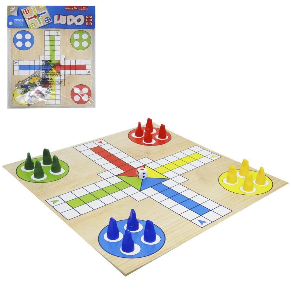 Jogo Ludo Com Tabuleiro De Madeira Mdf + 1 Dado E 16 Pinos