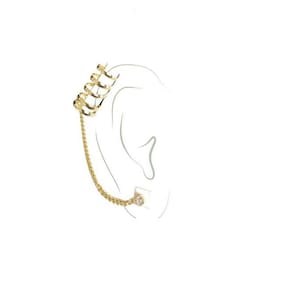 Brinco 2 Peças Argola Corrente Strass Dourado