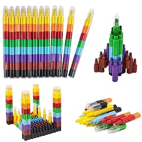 Conjunto de lápis de cor empilháveis e montáveis Huji de 8 cores para crianças (12)