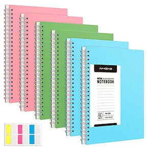Caderno espiral AHGXG A5 100GSM 160 páginas, pacote com 6 - rosa e verde
