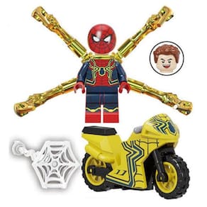 Boneco Blocos De Montar Homem Aranha Teia Gold Motorcycle