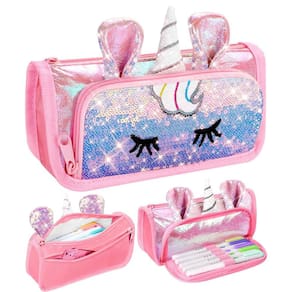 Estojo de lápis LISEVO Cute Unicorn 3D Bolsa de lápis para meninas