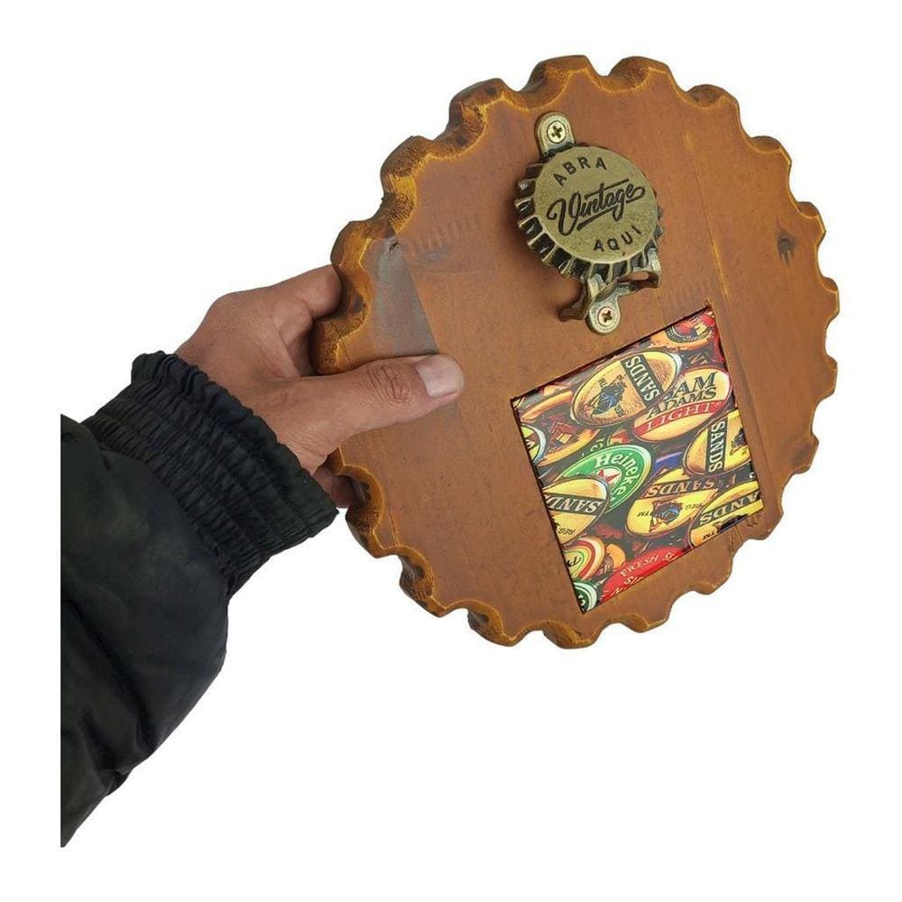 Abridor Parede Decorado Tampinha Garrafa Madeira Azulejo