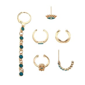 Brinco Olho Grego Detalhes Dourado Delicado Azul A0908