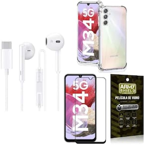 Capinha Samsung M34 + Fone De Ouvido Tipo C + Película 3D