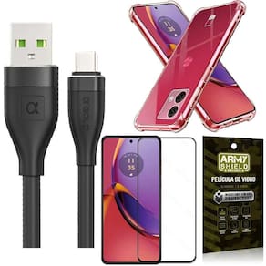 Capinha Moto G84 + Kit Cabo Tipo C 2 Metros + Película 3D