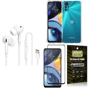 Capinha Moto G22 + Fone Tipo C Intra Auricular + Película 3D