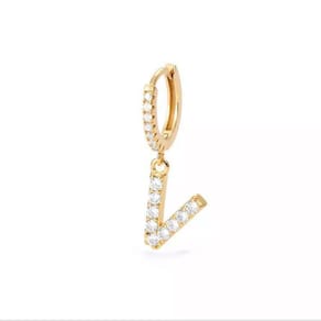 Brinco Dourado Inicial Alfabeto Letra V Argola Strass S1635