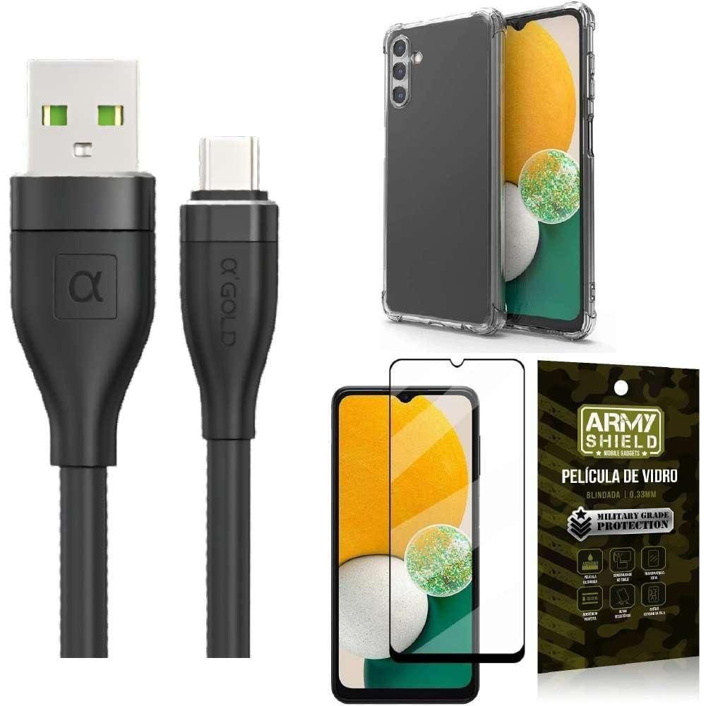Capinha Samsung A13 5G + Cabo Tipo C 2 Metros + Película 3D