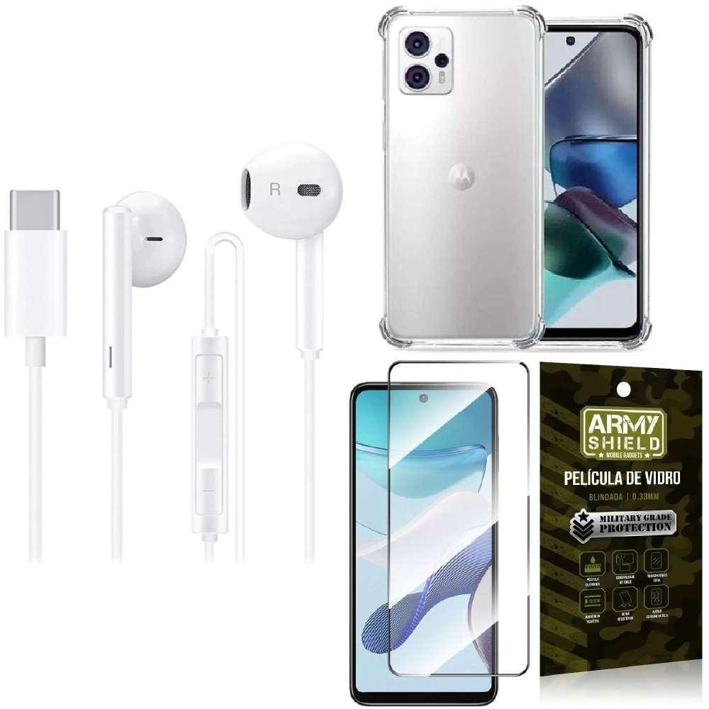 Capinha Moto G23 + Fone De Ouvido Tipo C + Película 3D
