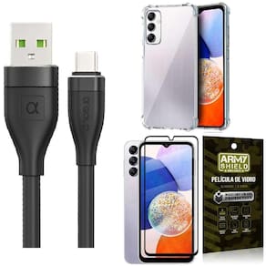 Capinha Samsung A14 + Kit Cabo Tipo C 2 Metros + Película 3D