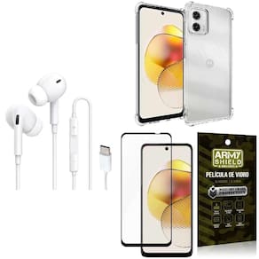 Capinha Moto G73 + Fone Tipo C Intra Auricular + Película 3D