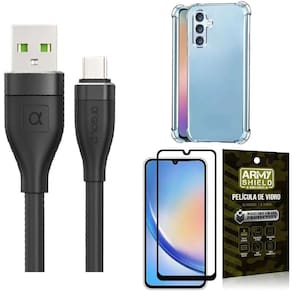 Capinha Samsung A34 + Kit Cabo Tipo C 2 Metros + Película 3D