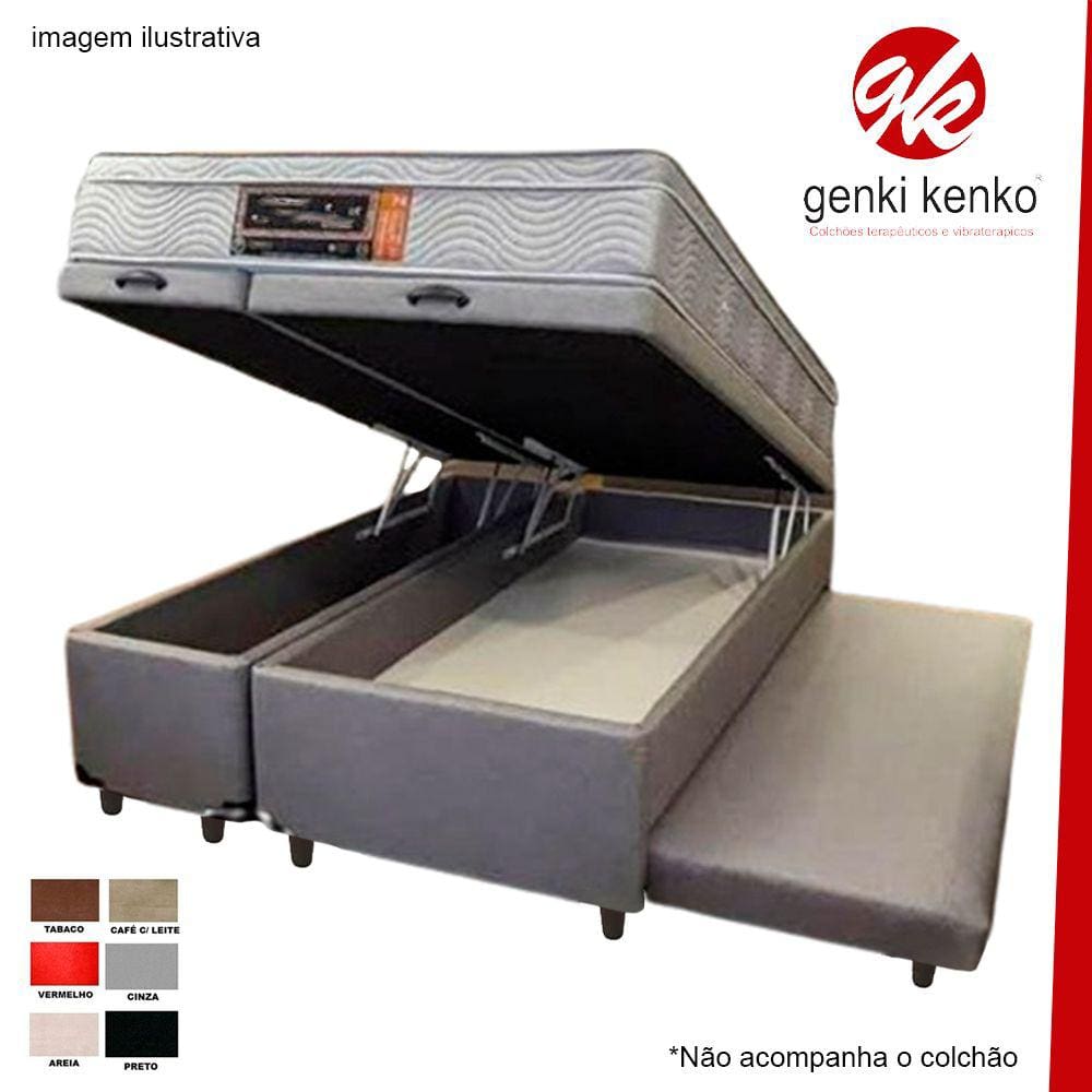 Cama Box Bau Casal Com Auxiliar Semi Ortopedica Suede
