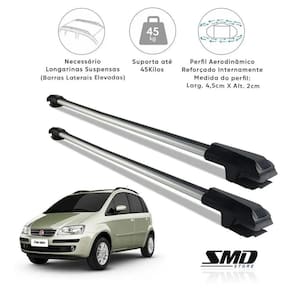 Rack Travessa Teto Prata Aluminio Fiat Idea 2004 A 2016