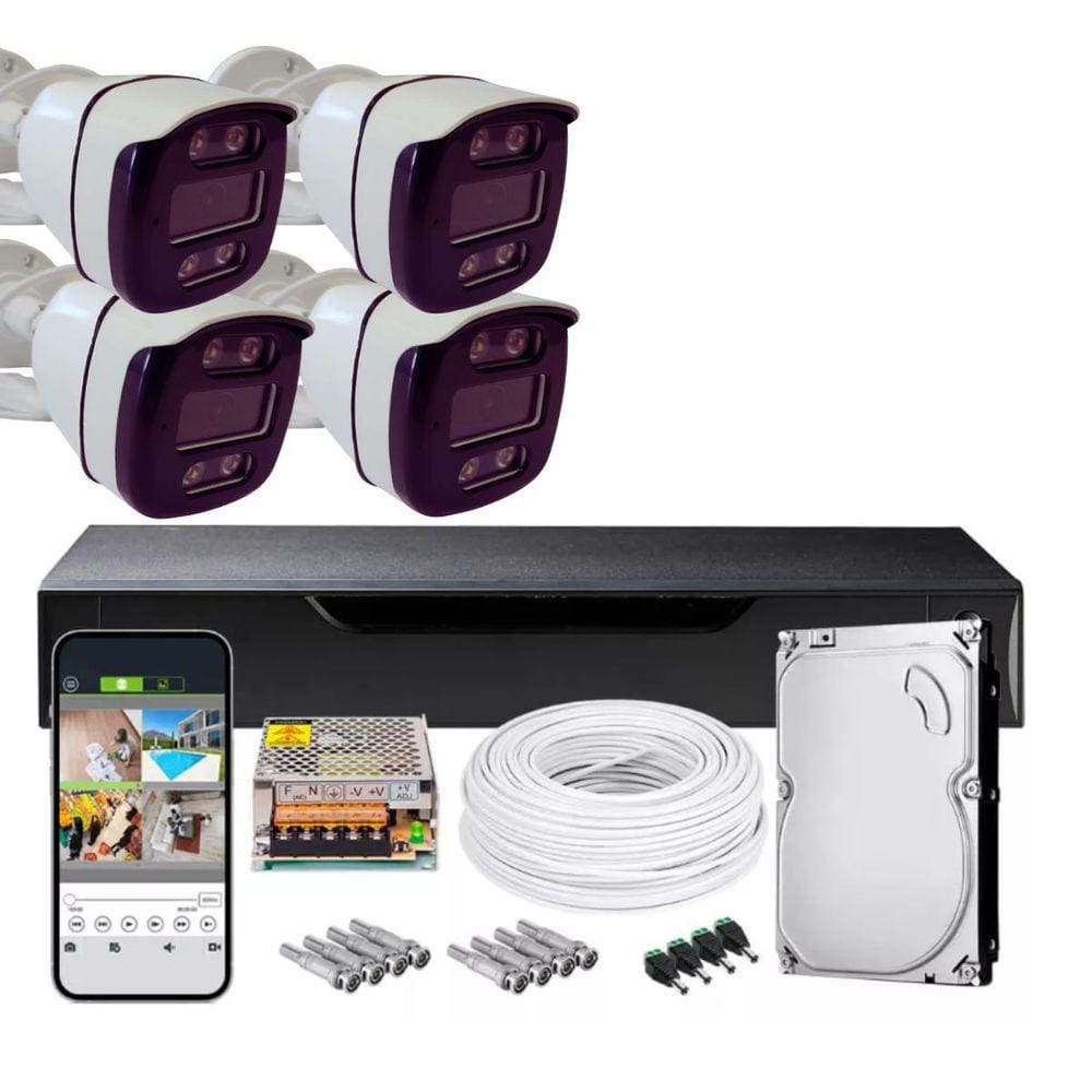Kit Cftv Dvr 8 Canais 04 Cameras Collors 1080P 3.6Mm Hd500Gb