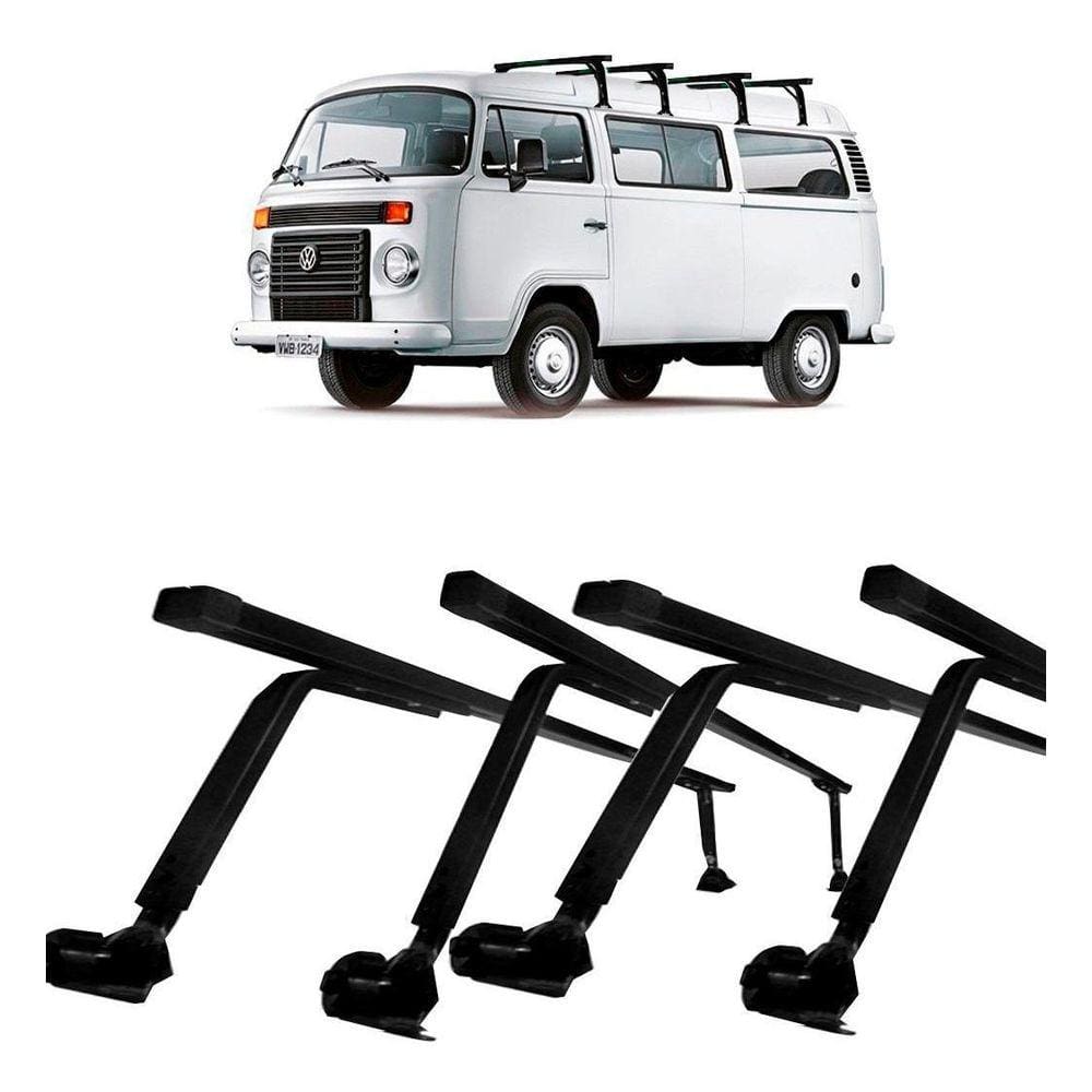 Rack De Teto Modelo Aço Vw Perua Kombi 4 Peças Preto Grande
