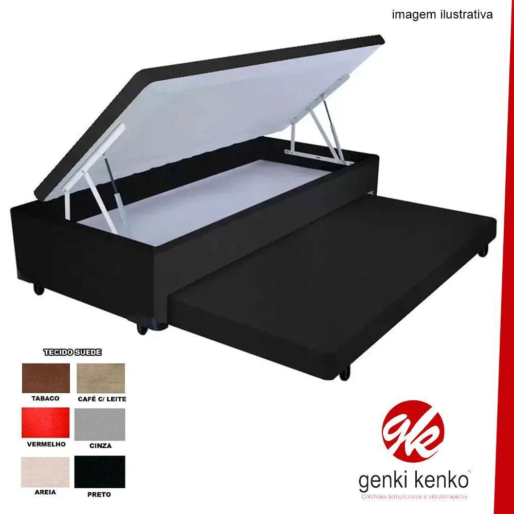 Cama Box Bau Solteiro Com Auxiliar Semi Ortopedica Suede