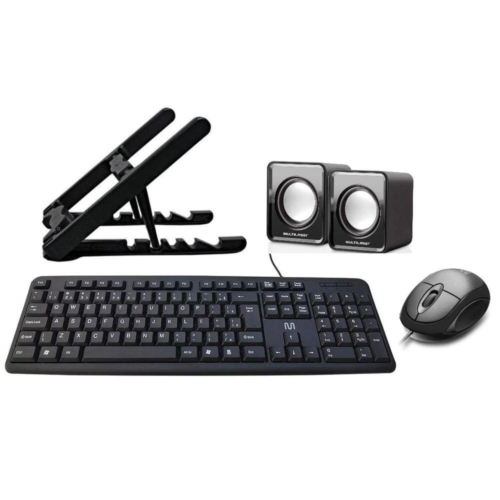 Kit Multi2 - Suporte Notebook/ Teclado e Mouse com fio Usb Multilaser/ Caixa De Som 2.0 MINI