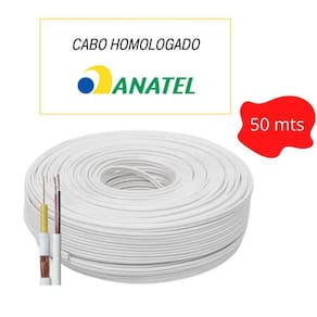 Cabo Coaxial 50M Câmeras- Homologado Anatel 80% Malha-4Mm