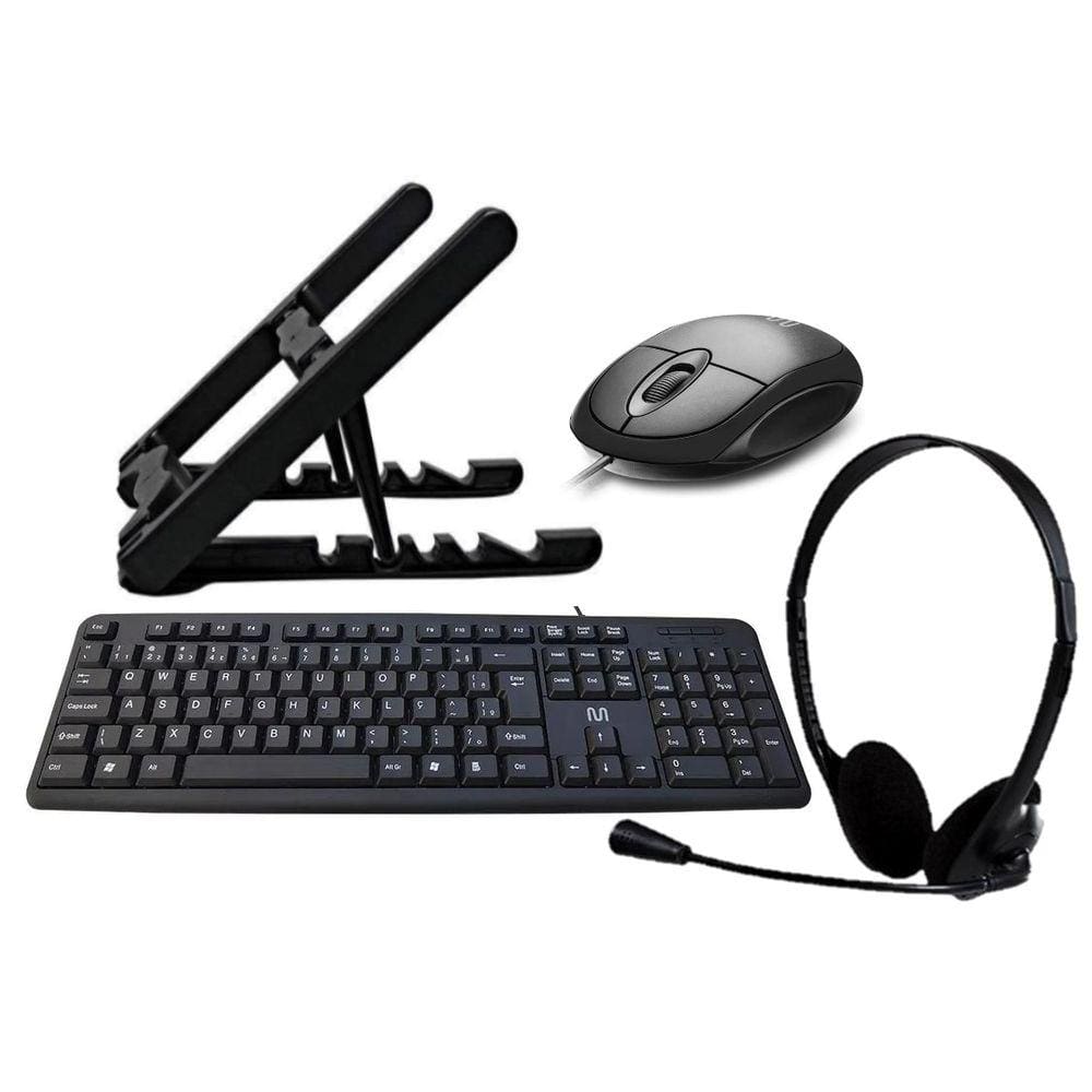 Combo Homeoffice Suporte Para Notebook, Headset Bright, Teclado e Mouse com fio Multilaser
