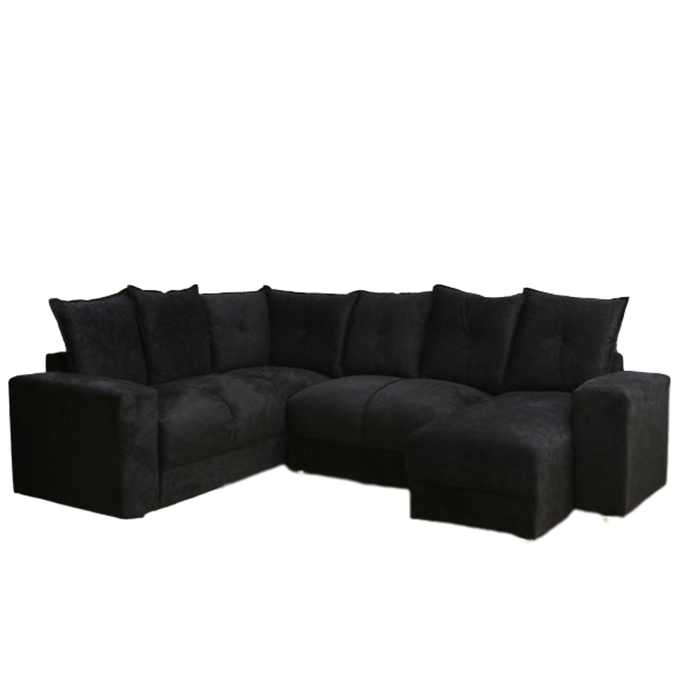 Sofá de Canto 6 lugares Tecido Suede Preto