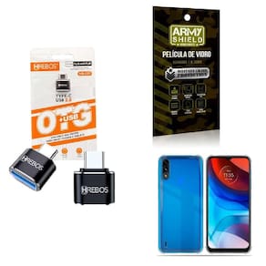 Kit Usb Para Tipo C + Capa Motorola E7 Power + Película 3D