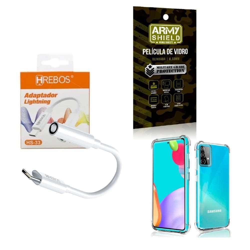 Capinha Samsung A52 + Adaptador P2 Para Tipo C + Película 3D